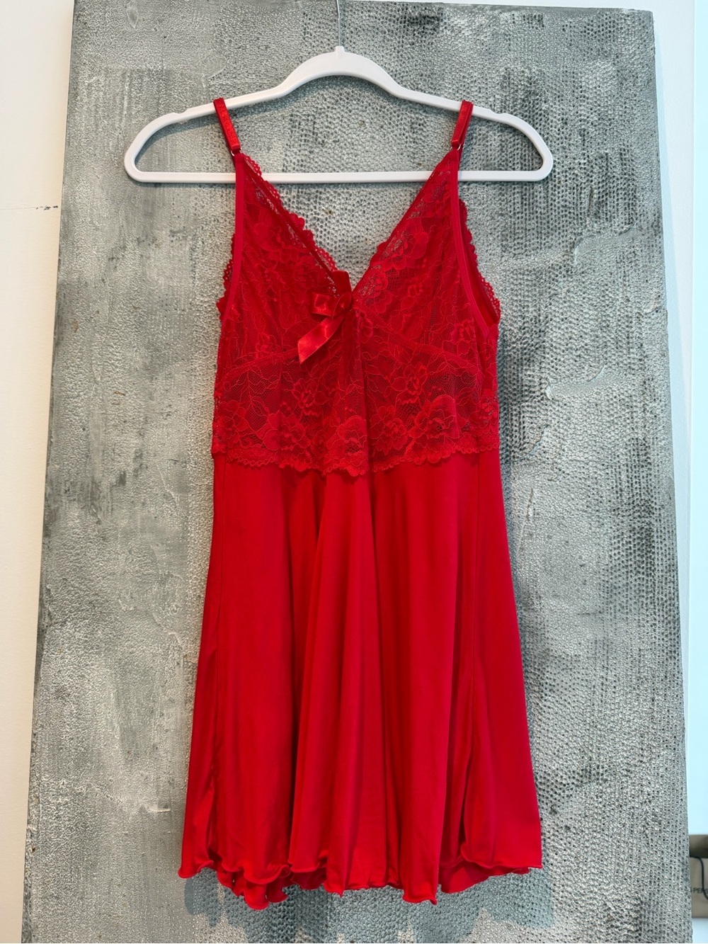 Avidlove lace Trim Red Babydoll Chemise with Ribbon Accent